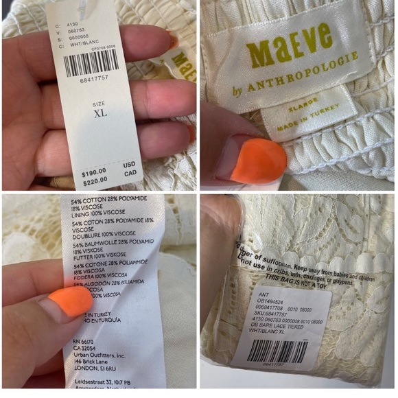 ANTHROPOLOGIE Maeve Strapless Cream Lace and Crochet Tiered Mini Dress - Picture 10 of 12